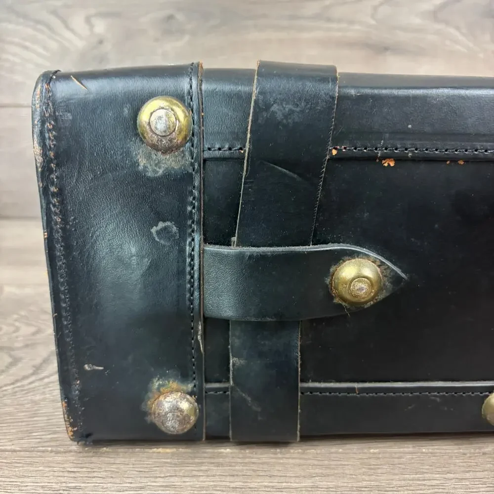 Cathey Enterprises Inc. Vintage Black Leather Briefcase Locking Flap Cowhide Bag